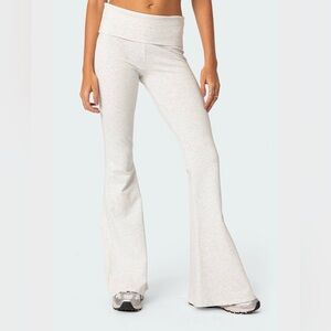 Edikted Light Grey Foldover Flared Leggings